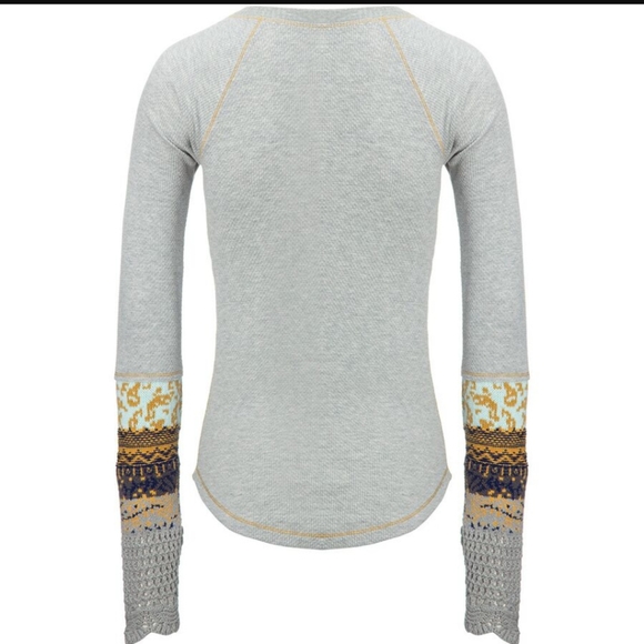 Free People In The Mix Cuff Thermal Tee Heather Grey Color LAST ONE Sz Small NWT - Picture 7 of 13